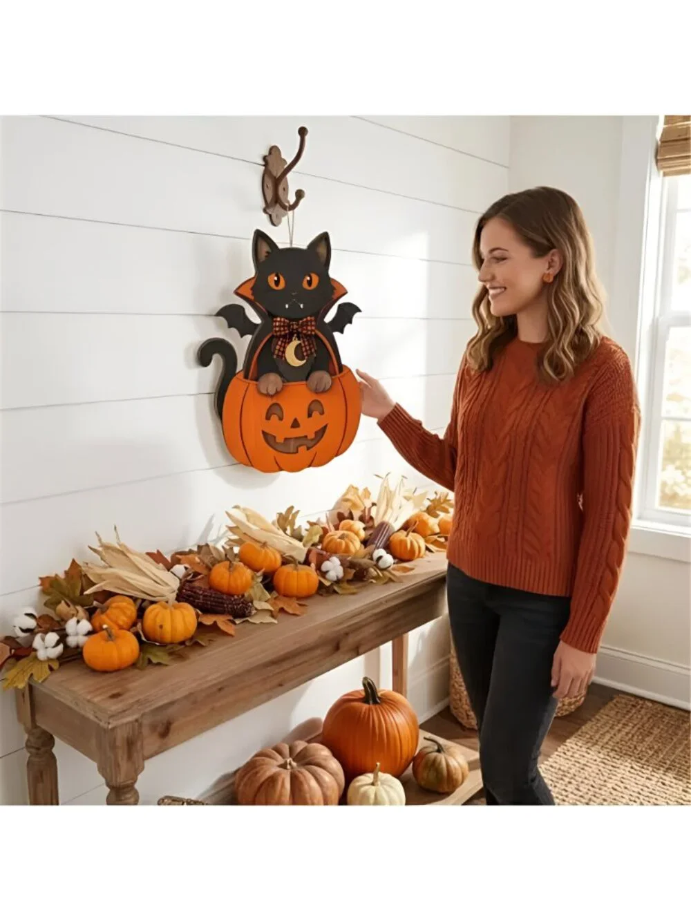 Black Cat Halloween Decor Halloween Door Sign Vampire Cat Door Decoration